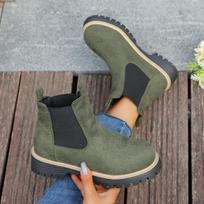 Moteriški platforminiai zomšiniai Martin batai, apvalus priekis, stambus kulnas, ankle boots, elastinis apvadas, plati versija, įsispiriami batai 43