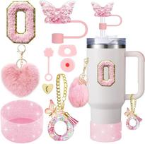 9PCS Accessory Set for Stanley Cup 30oz 40oz Butterfly Straw Cover Cap Silicone Boot Charm Initials Sticker Spill Proof Stopper