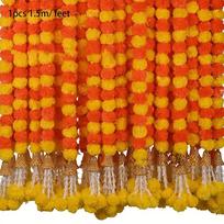 Long Strands Artificial Marigold Garland Pooja Diwali Fiesta Indian Décor Fake Plant 1.5m Pooja Wedding red