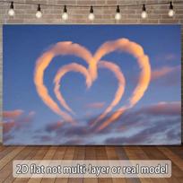 2D Double Heart Clouds Backdrop Romantic Sunset Sky Photography Background 47.2x31.5inch/120*80cm beige