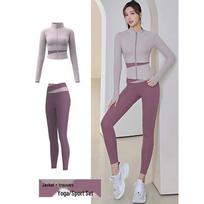 Women's Quick-Dry Pilates & Yoga Color Block Sportswear Set M gray