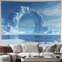 Majestic Arctic Ice Gate Landscape Tapestry Large Blue Winter Glacier Wall Decor Hanging Art 180x280cm 100X70CM gray