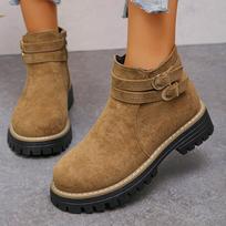 Women's Autumn Side-Zip Retro Suede Short Martin Boots, Thick-Soled Comfort Footwear, Available In Large Sizes. 43 brown