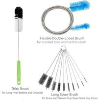 12PCS Tube Pipe Cleaners Kit-for Cleaning Long Neck Bottle,Bent Glass Tube,Straw.Long Handle Brush,Flexible Double Ended Cleaner gray