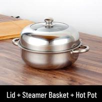 Thickened Stainless Steel Hot Pot & Steamer: Induction-Compatible Multi-Layer Soup Pot with Lid gray