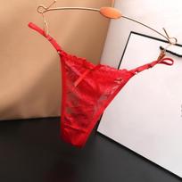 Adjustable Low-Waist Lace Thong – Sexy, Fashionable Transparent T-Back One Size raudona