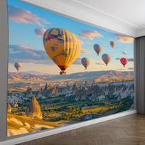 Hot Air Balloon Tapestry, Colorful Balloons over Cappadocia Landscape, Travel Scenery Wall Art for Living Room Bedroom Decor 100x150cm39x59in gray