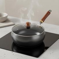 Carbon Steel Wok Induction Compatible Chinese Uncoated Kitchen Cookware for Home Cooks, 28CM