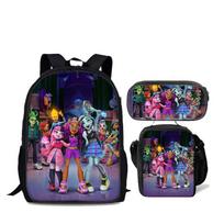 Monster High 17-Inch Cartoon Backpack 3-Piece Set, Large Capacity Student School Bag Pencil case
