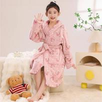 Boys Thick Flannel Robe Sleepwear Kids Ages 3-8 Coral Fleece Pajamas Bathrobe With Cartoon Print Warm Cozy Home Wear Size 18 Height 130-145cm beige