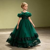 Mergaitei blizgantis daugiasluoksnis sijonas Princesės suknelė Formali suknelė 150cm žalia