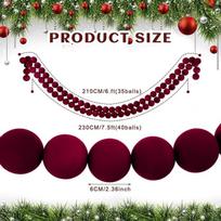 Bordo audinio Kalėdinė girlianda kamuoliukais, vėliavėlių girlianda, eglutės dekoracija, modernus minimalistinis, šventinės vakarėlio, namų dekoracija Wine Red 210cm gray