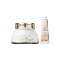 L'Occitane Išskirtinis kūno priežiūros rinkinys Raminantis odos drėkinamasis efektyvumo rinkinys Rinkinys Naktinis Šventinis 200ml 30ml smėlis
