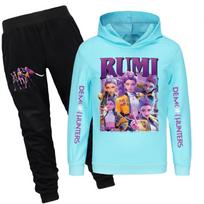 Kpop Demon Hunters Pattern Children Hoodie And Pants Set With Cartoon Print For Winter And Spring Play Light Blue,140cm white