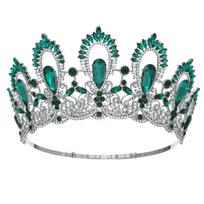 Elegant Baroque Royal Queen Diadem Big Crystal Bridal Crown Princess Tiaras Hight Pageant Large Crown Wedding Brides gray