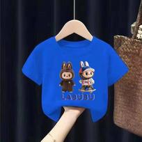 LABUBU Summer Fashion Cartoon Girl Short Sleeve Casual T-shirt Short Sleeve Outdoor Sports Children's Clothing 150 blue