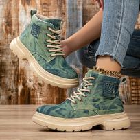 Short Boots Women Thick-soled Lace-up Anti-slip Outdoor Hiking Boots Women Breathable Comfortable Durable Ankle Boots Women 37 žalia