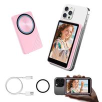 Bluetooth magnetinis „selfie“ ekranas: Belaidis tiesioginės transliacijos projektorius su užpildymo šviesa ir galiniu stebėjimu white