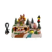 Animated Musical Christmas Gingerbreads Village with Rotating Train,Lighted Christmas Collection Figurine Home Decors beige