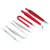 7 Pcs Flat and Bent Anti-Static Tweezers Rubber Tipped Tweezers  Soldering, Laboratory Work red