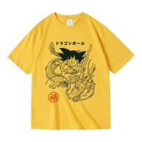 Minimalistinis Kanji Vintažinis Dragon Ball Goku Shenron T-shirt Linijinė Grafika Apvalus Kaklas 100% Medvilnė Streetwear Mados Viršutiniai Drabužiai XL yellow