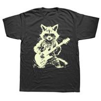 Raccoon Band Acoustic-Electric Guitar Theme T-Shirt — Birthday Gift & Women's Apparel — Stylish & Casual Summer Streetwear Y2... 5XL įvairiaspalvis