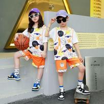 Children's jerseys Basketball jerseys Summer short-sleeved program performance jerseys Sports and leisure suits Student game training shirts 30 (height 160-165cm) oranžinė