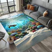 Underwater World Carpet Mat Rug Sea Turtle Coral Reef Colorful Non-Slip Durable Home Decoration Living Room Kids Room Floor Mat 40x60cm