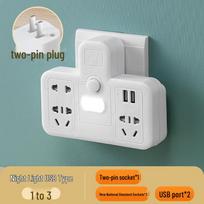 Dual to Triple Pin Plug Adapter: Home-use, Multi-functional Converter with USB Power and Night Light Socket Night Light [Three-pin] gray