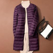 Ultra Light Winter Duck Down Jacket Women Long Slim Coat Casual Autumn Parkas Black Thin XS tamsiai mėlyna spalva