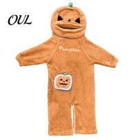 Fluffy Fleece Pajamas Halloween Pumpkin Onesie for Kids, Plush Hooded Holiday Party Sleepwear, Cosplay Costume One Piece Fall Winter S orange