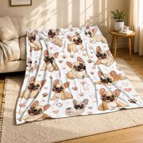 Prancūzų buldogų šuniukų koralinio vilnos pledas 75cm*90cm white