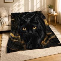 Black Cat Paw Portrait Coral Fleece Blanket Pet Decor 100cm*150cm black