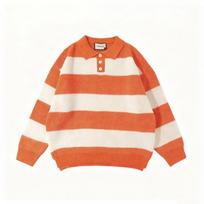 Mens Loose Lazy Style Striped Turn Down Collar Polo Knit Sweater Outerwear 3XL oranžinė