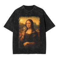 Mona Lisa Bass Face Headphones Funny Gamer Gaming Humor T Shirts Tops Summer Streetwear Short Sleeve T Shirt Casual Tee Shirt S brown