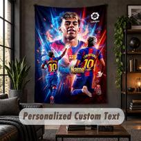 Personalizuotas sieninis gobelenas, Lamine Yamal pasirinktinis tekstas, Minkšto audinio sienos menas vidaus apdailai 130cmx150cm