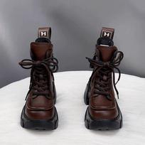Leather Martin boots women's 2026 new autumn and winter British style retro heightened platform short boots 40 gray