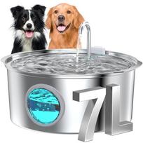 7L Large Capacity Stainless Steel Pet Water Fountain, 25dB Ultra Quiet Automatic Dog Cat Water Dispenser with Visible Water Leve 7L gray