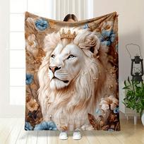 Majestic White Lion with Golden Crown Patterned flannel blanket perfect for the bedroom living room, sofa, or a little nap 80x120cm(31*47in) brown