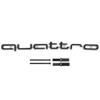 Chrome Rs Style Quattro Long Front Grille Hood Badge Emblem, Car Exterior Decor Accessory Black Silver Edge blue