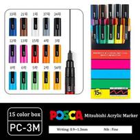 UNI POSCA žymeklių rinkinys akriliniai rotuliukai PC-1M,3M,5M,8K,17K spalvos - PC-3M 15 spalvų
