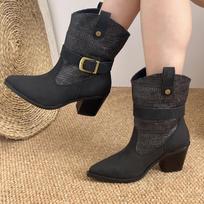 Retro Metalinis Sagtis Vakarų Kaubojaus Batai Moteriški Žieminiai Smailus Pirštas Aukštakulniai Ankle Boots Dizainas Moteriški Trumpieji Batai 42 black