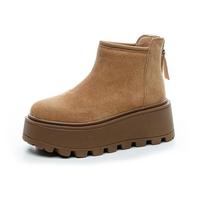 7 cm zomšos odiniai sniego batai Ankle Booties Platforma Žieminiai batai Moteriški Patogūs Neslystantys Chelsea Batai Storas Kulnas 35 brown