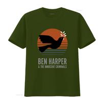 Vintažinio stiliaus Ben Harper the Innocent Criminals marškinėliai su paukščio ir saulės dizainu vintažiniai skalbti šiek tiek stilingi vyriška mada S black
