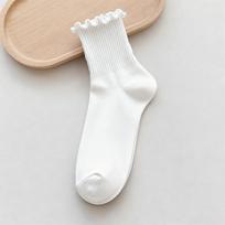 Women's Breathable Odor-Resistant Ruffle Edge Cotton Socks - Anti-Pilling, Versatile, Solid Color. One Size balta
