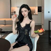 Pure lace split butterfly erotic underwear sweet nightdress sexy suspender backless ice silk women's loungewear one size fits all [ 40-60kg ] beige