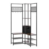 Corner Hall Tree with Shoe Bench, 1800 mm Coat Rack with Hooks and Steel Frame, Freestanding Clothes Shoes Rack Storage Organizer with Anti-Tip Set,