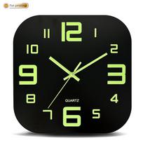 1012 Square Glow-in-the-Dark Wall Clock with Bright Luminescent Numbers, Quartz Movement, for Home/Office Decor (Wood Tone) 12 inch black