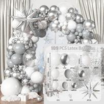100 gray, silver, and white balloon sets with silver exploding star arches suitable for birthday, Christmas, New Year decoration Other gray