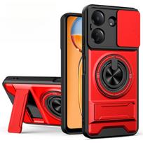 For Xiaomi Poco M7 F7 F6 17 16 15 14T Redmi Note 15 14 13 Pro Plus Case Slide Camera Cover Lens Protector with 360 Rotating Ring Kickstand Phone Case Xiaomi Poco X6 raudona
